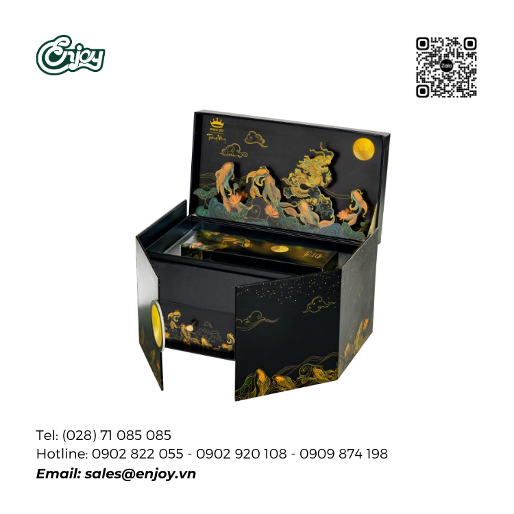 Mẫu hộp bánh trung thu Kinh Đô Trăng Vàng Black & Gold (2 bánh + Trà Ô Long)
